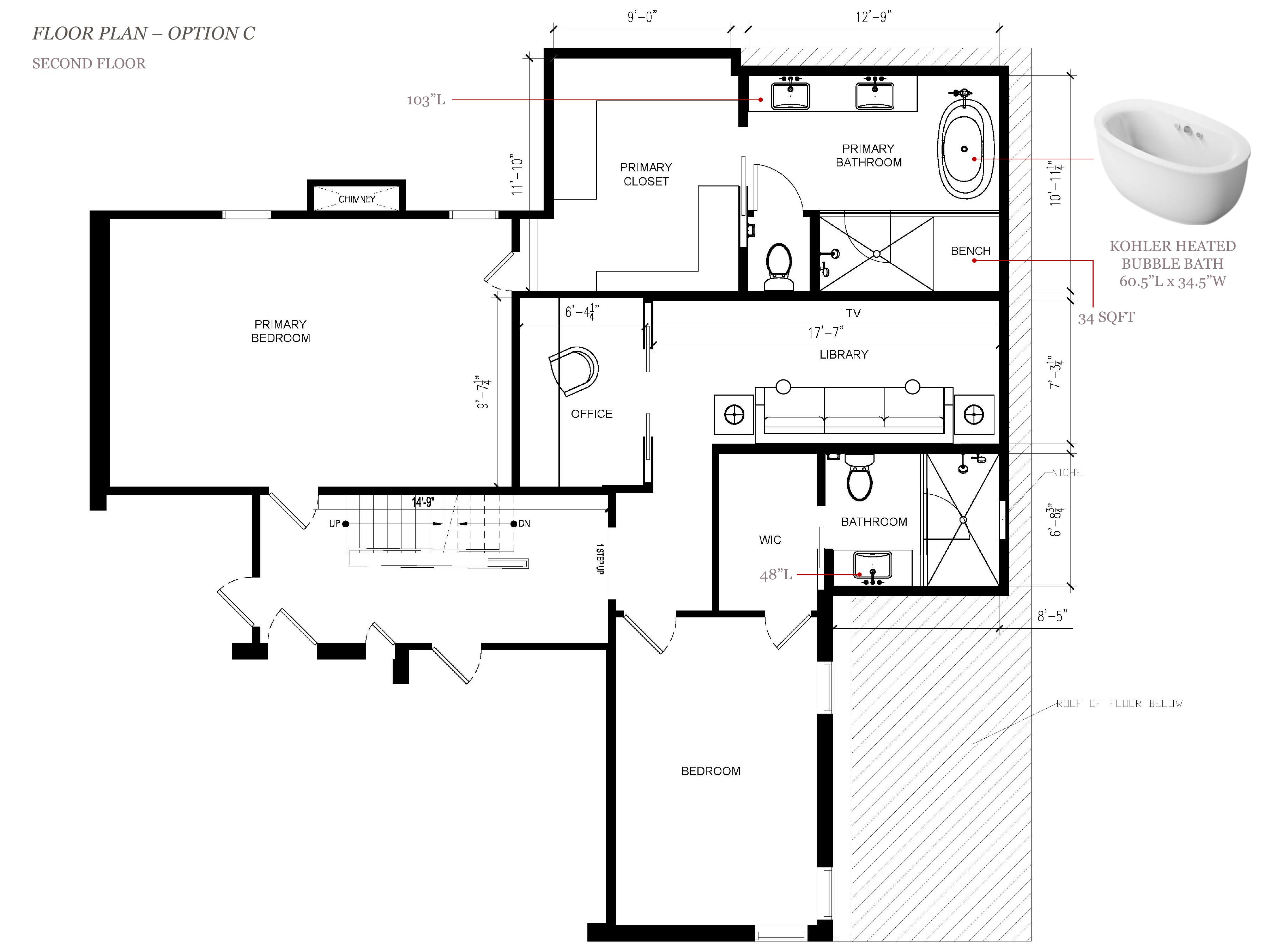 Option C second-floor plan — dressing-room layout with primary closet along the corridor