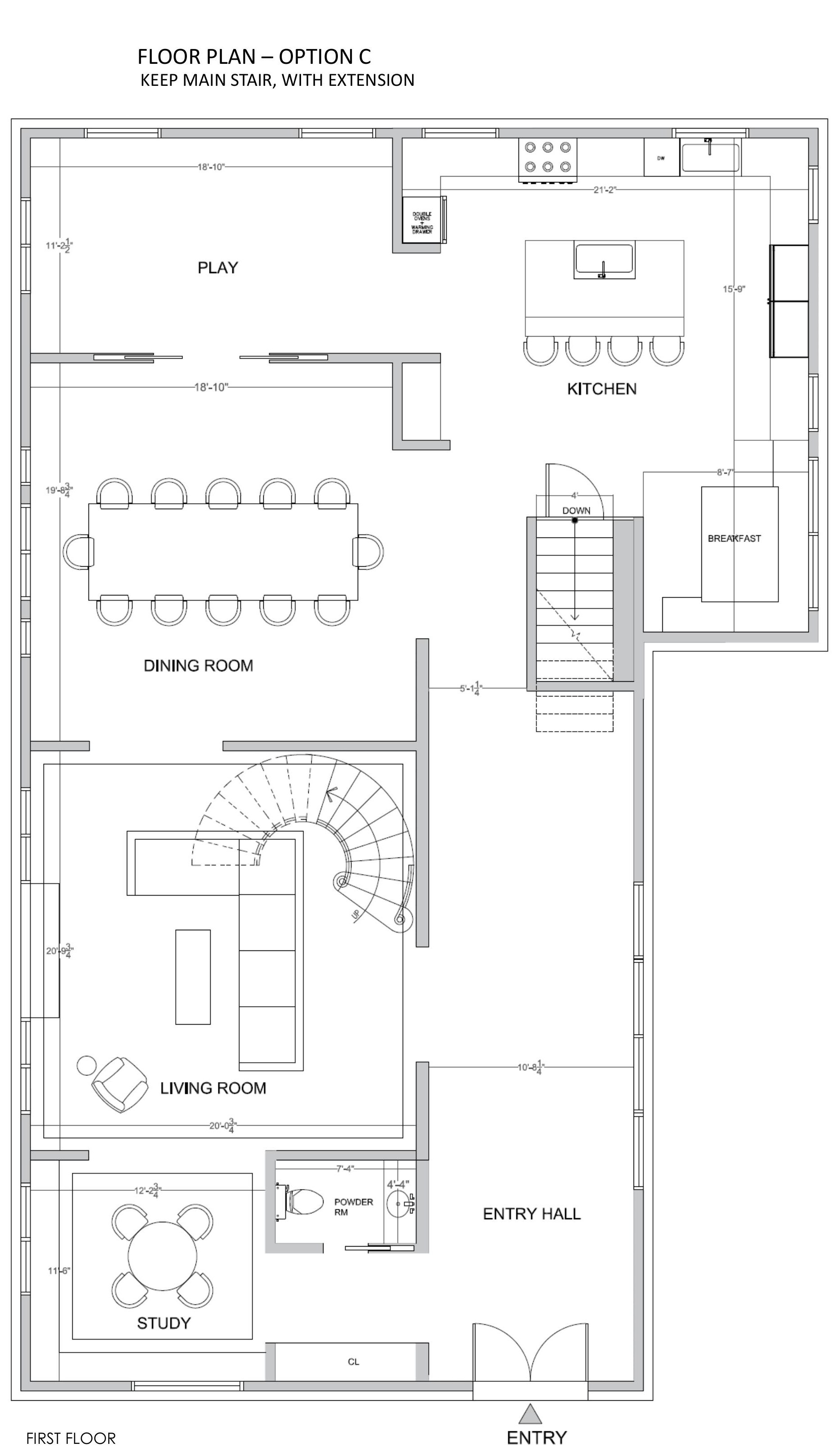 Floor plan option showing kitchen, dining, living, study and entry layout