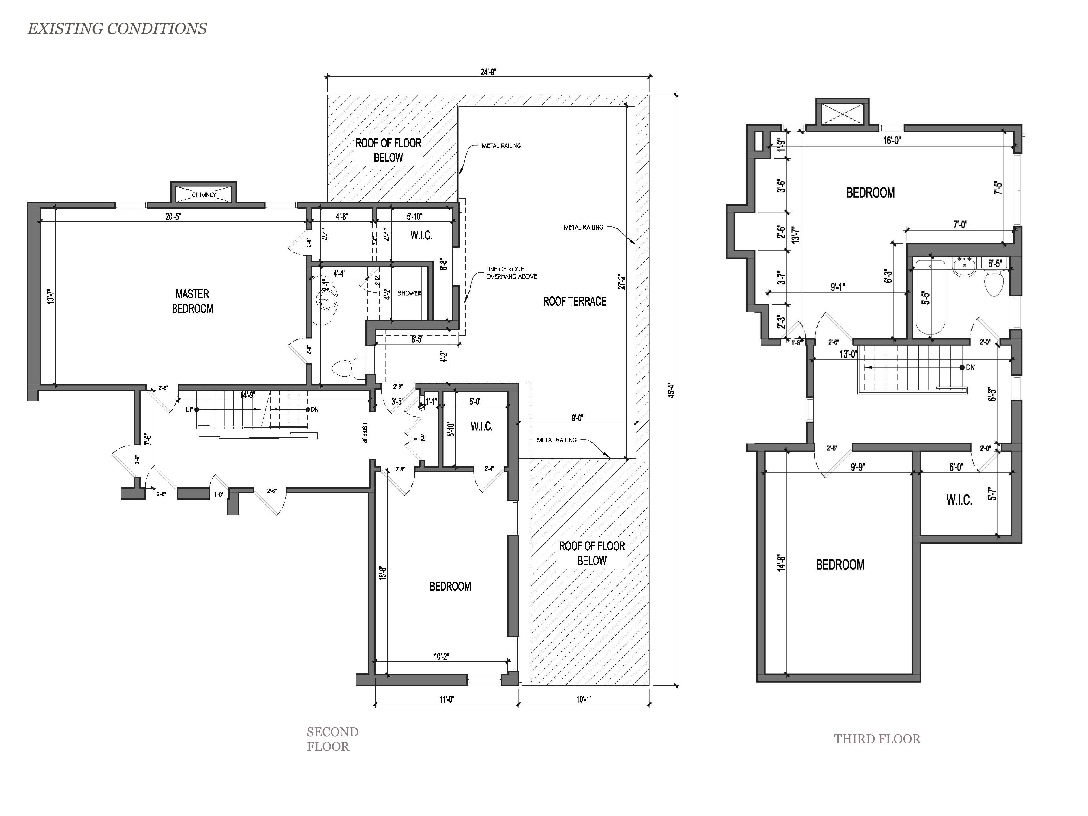 Existing conditions drawing — second and third floor plans as-built